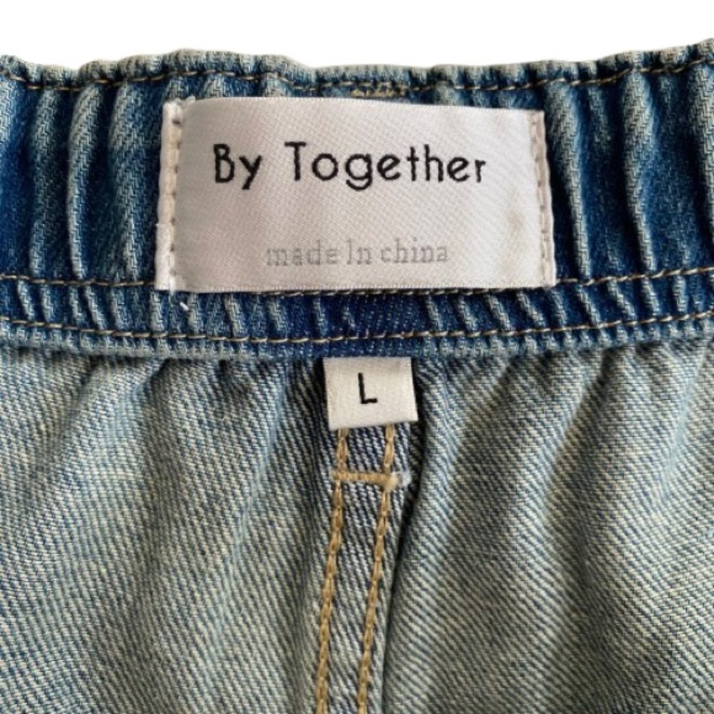 By Together Women’s Extra Wide Leg Jeans Size L Button Fly Drawstring Waist Boho - Picture 6 of 9